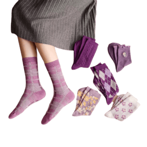 OEM Wholesale Women's Purple Plaid Lace Series Cotton Stockings