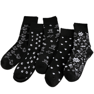 OEM Wholesale Women's Black Series Medium Tube Cartoon Cotton Socks