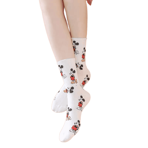 OEM Wholesale Women's Mickey Medium Tube Cute Style Cotton Socks