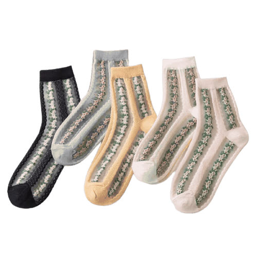 OEM Wholesale Women's Small Floral Design Glass Silk Crystal Socks