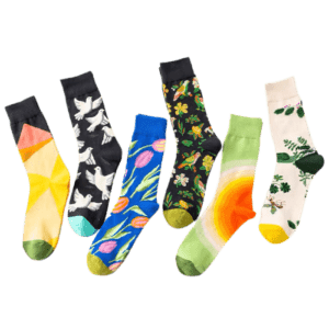 OEM Wholesale Medium Tube Socks with Colorful Flower and Bird Design